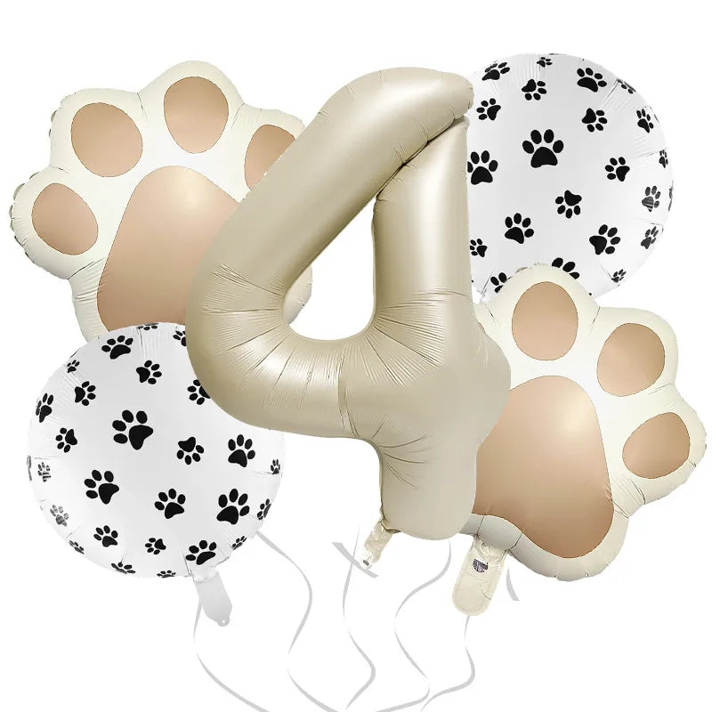 32-Inch Number Shaped Aluminum Foil Balloon Pet Animal Theme Paw Balloon Set Birthday Party Photography Props Celebration