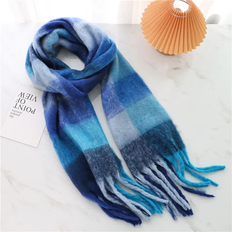 women's casual plaid imitation cashmere tassel scarf