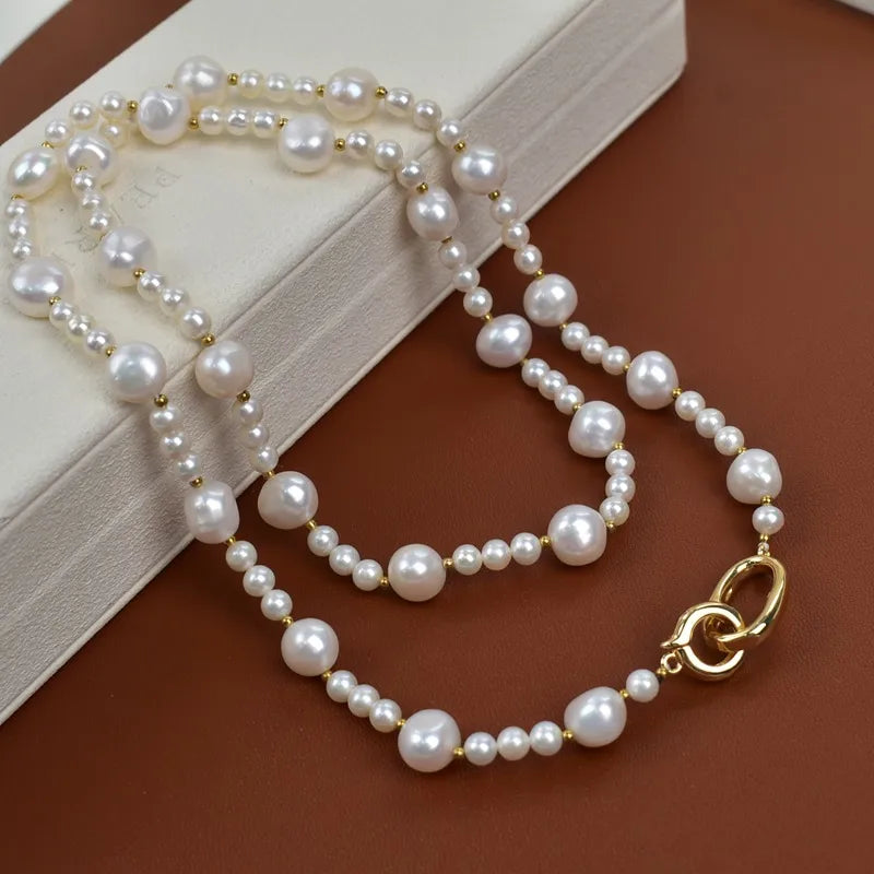 Elegant Long Natural Freshwater Pearl Necklace For Women Double Layered French Sweater Chain Design Simple Style Jewelry Accessory
