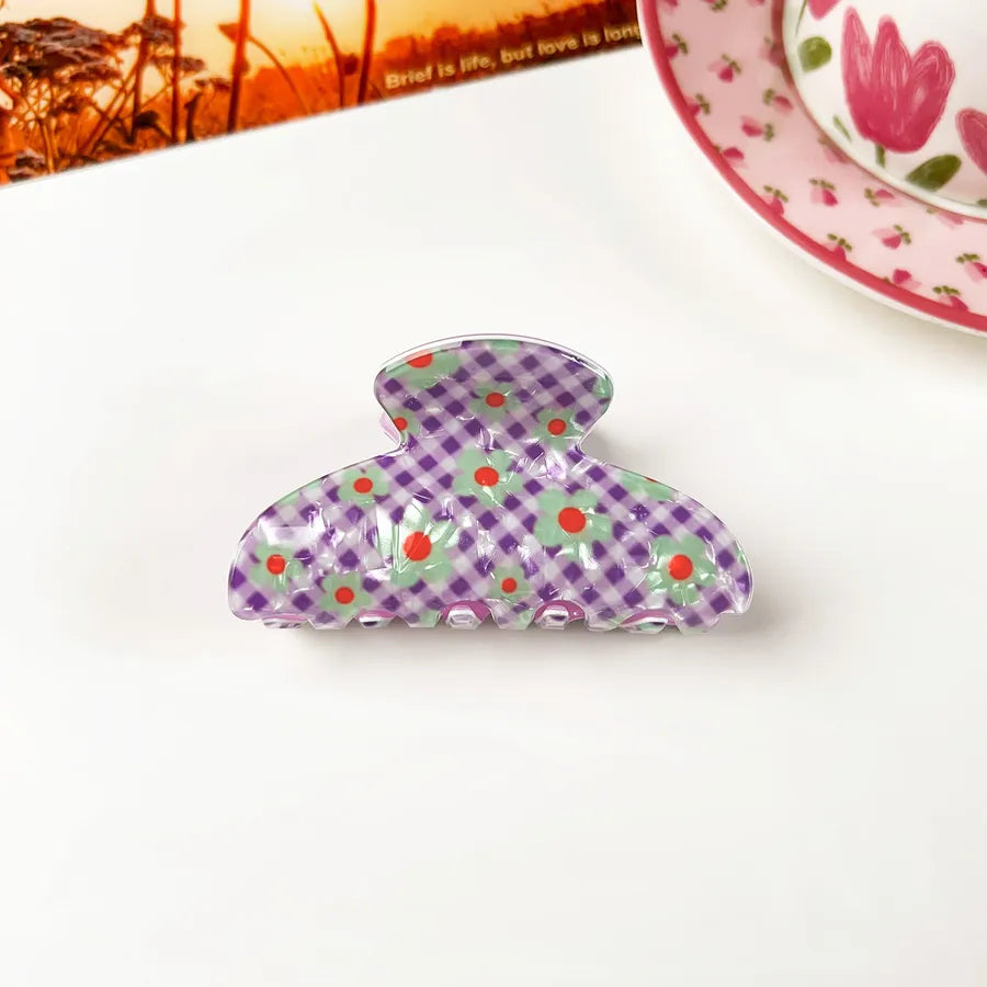 Retro PVC Floral Print Hair Claw New Elegance High-End Feeling Bun Shark Clip Small Flower Hair Clip Hair Accessories