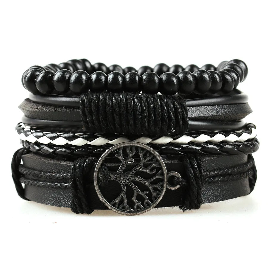 retro geometric pu leather knitting unisex bracelets