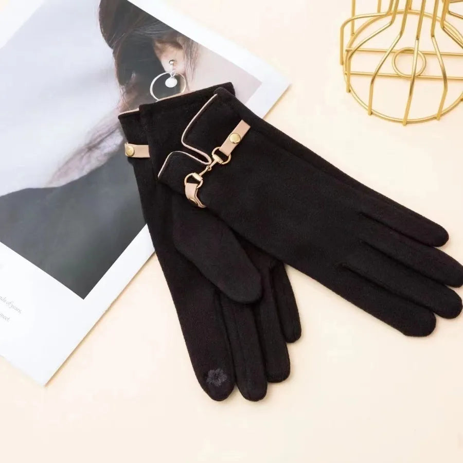 In Stock Warm with Velvet Autumn and Winter Women's Gloves Soft Touch Screen Outdoor Windproof Cycling Velvet Gloves Wholesale