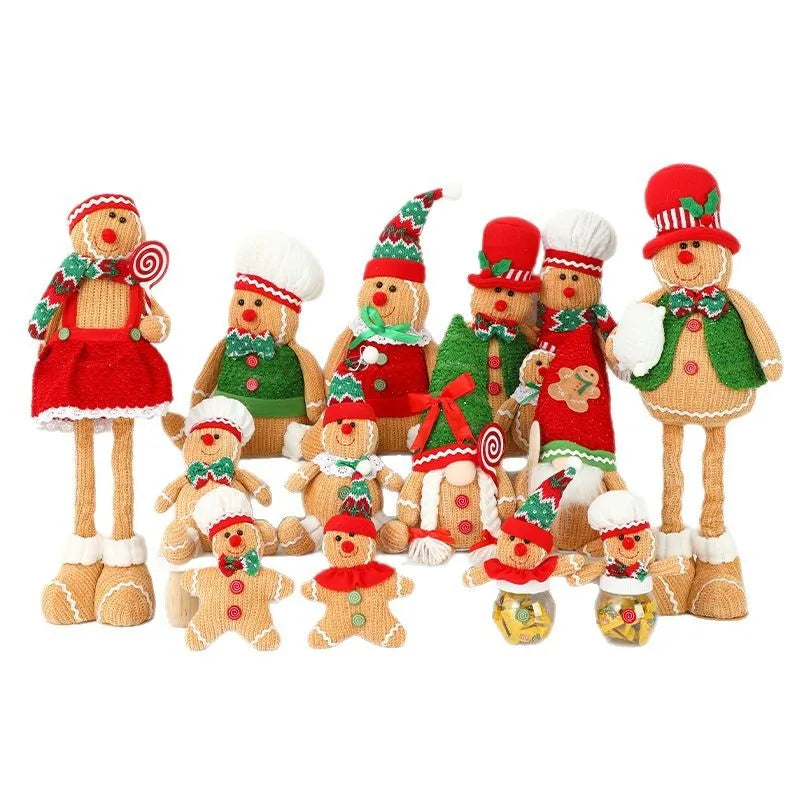 Christmas Decorations Gingerbread Man Stretching Dwarf Figure With Light Biscuit Man Doll Pendant Cartoon European Countryside Style Polyester