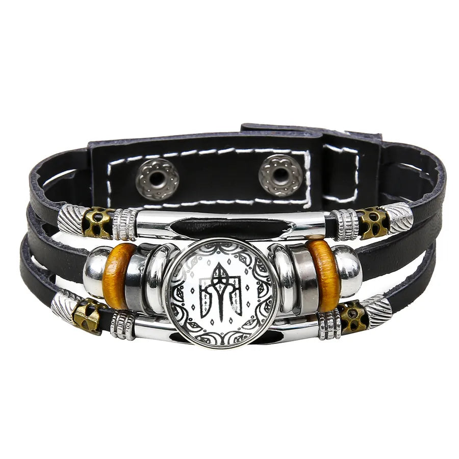 Hot Sale Viking Pirate Compass Pattern Leather Bracelet   Retro Multi-Layer Beaded Bracelet
