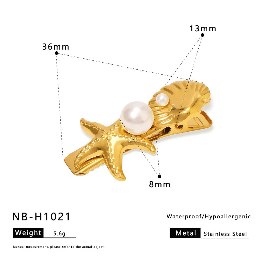 Cute Artistic Women's Pentagram Flower Shell 304 Stainless Steel Artificial Pearls Pearl Hair Pins Hair Clip