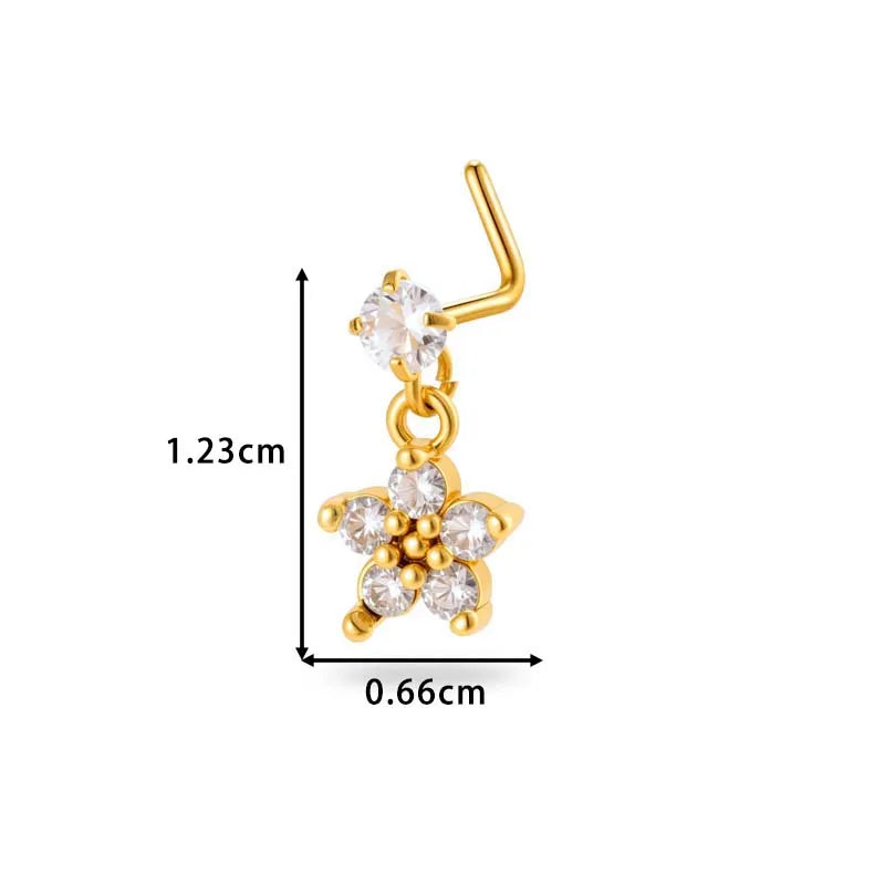 1 Piece Nose Rings & Studs Simple Style Classic Style Flower Copper Flowers Zircon Nose Rings & Studs