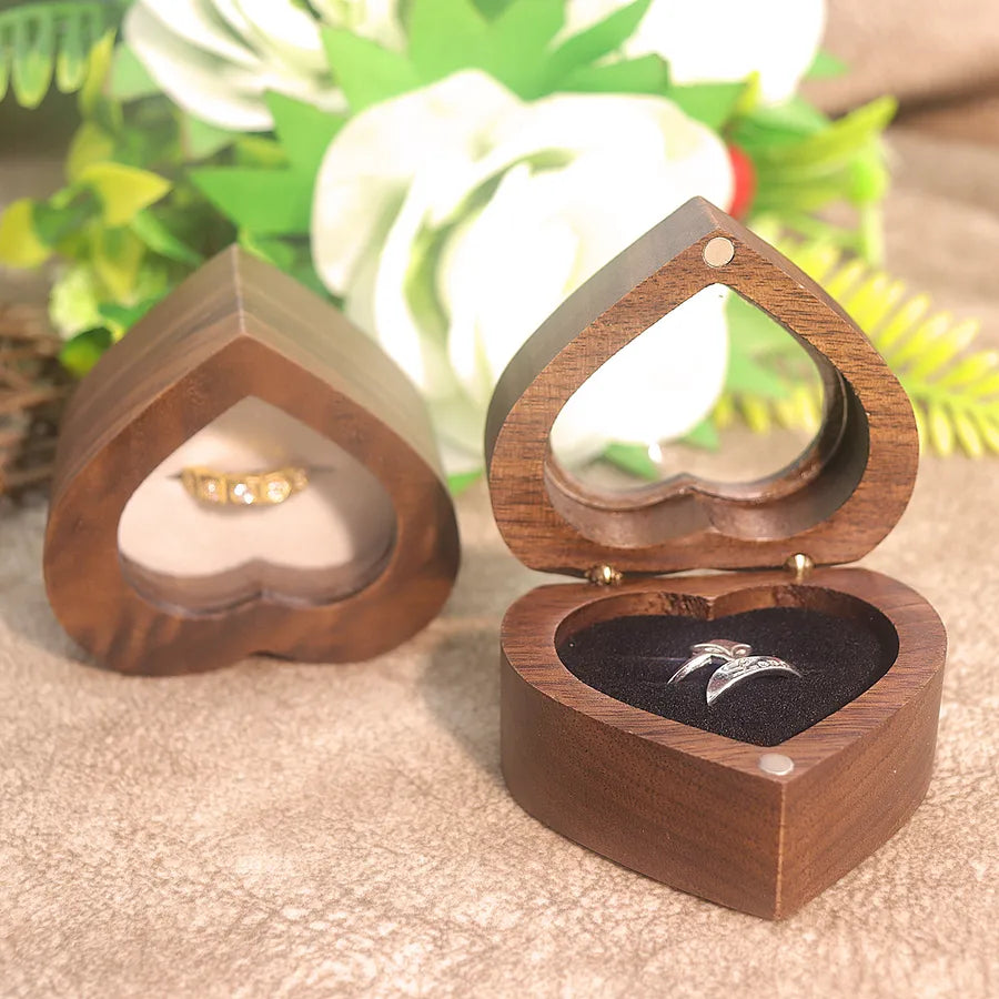 1 Piece Wood Retro Daily Festival Heart Shape Solid Color Jewelry Boxes