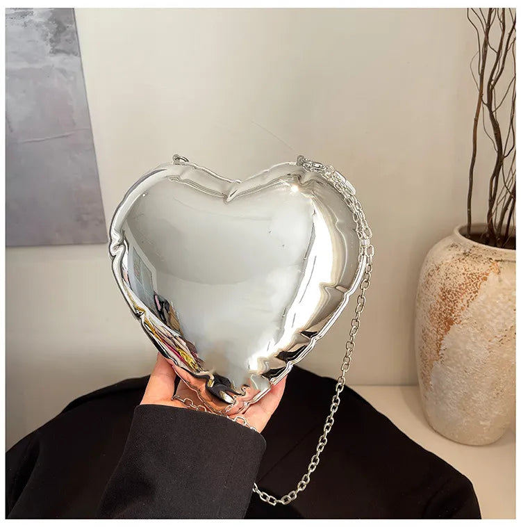 Gold Silver Pink Arylic Gradient Color Solid Color Heart-shaped Evening Bags