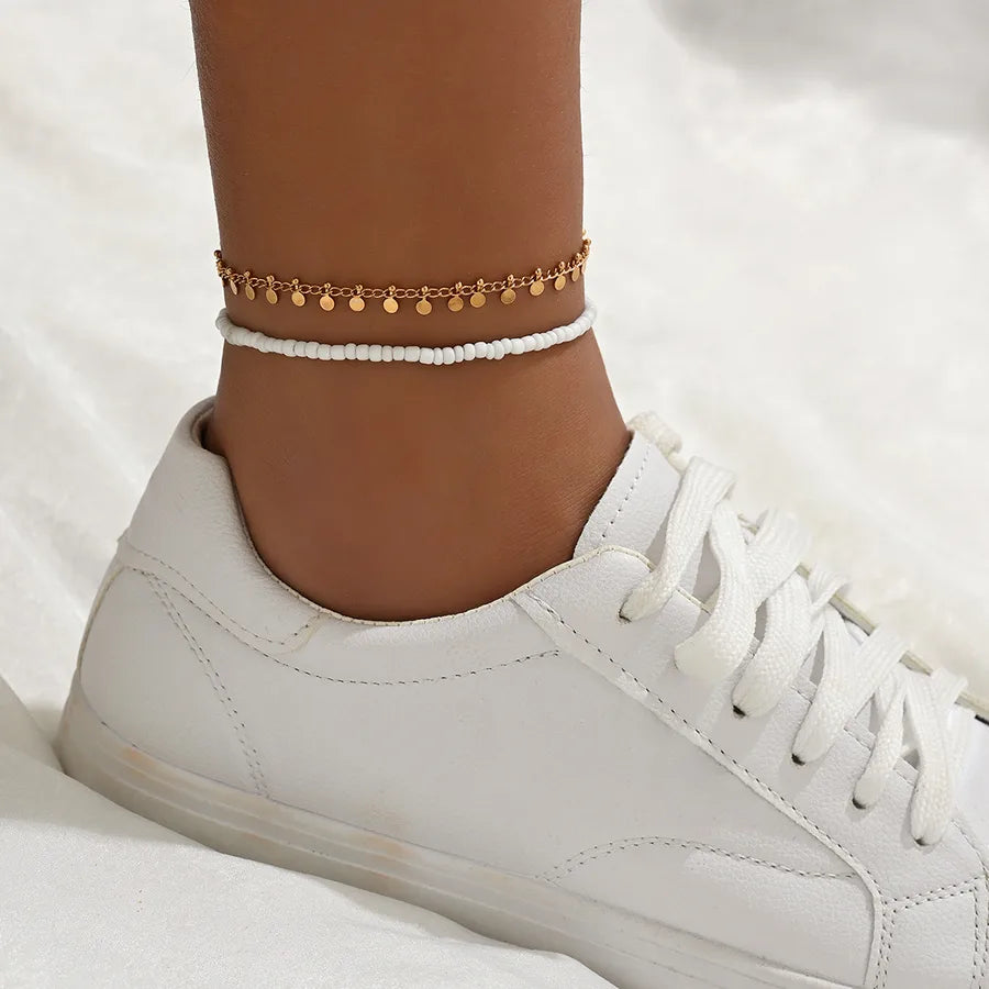 Bohemian Beach Style Distinctive Foot Decoration Simple Metal Turquoise Rice Beads Rhinestone Soft Pottery Multi-Style Foot Chain