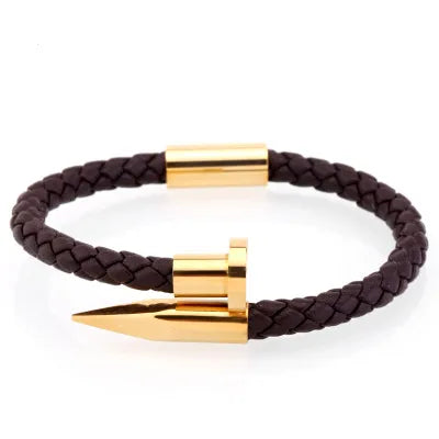 Elegant Streetwear Solid Color Leather rope Titanium Steel Plating Men'S Cuff Bracelets Men Cord & Leather Bracelets