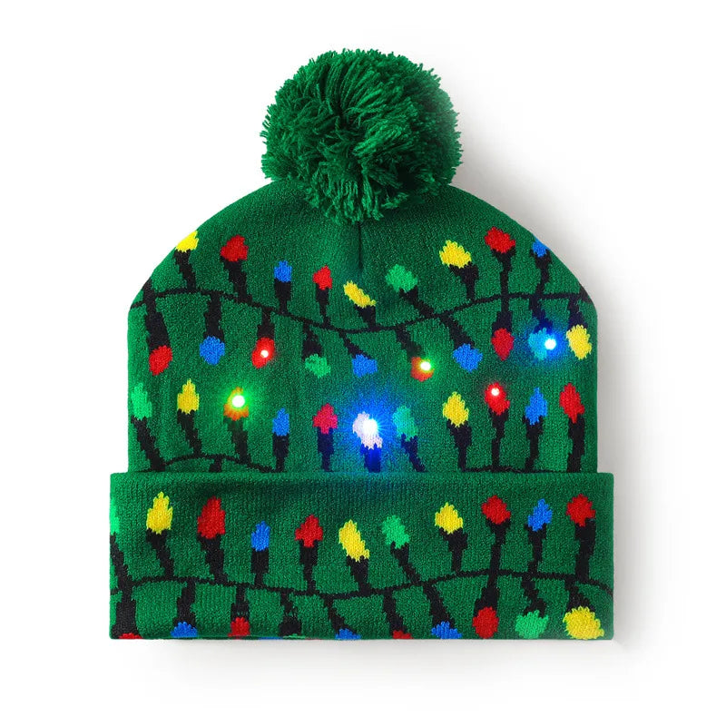 In Stock  Christmas Hat with Light Led Seven-Color Lights Adult Jacquard Hat Woolen Cap Men's and Women's Knitted Hat