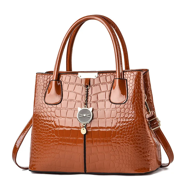 Bright Leather Women's Handbag  Autumn and Winter New Fashionable Mother's Bag Large Capacity Embossed Shoulder Crossbody Bag for Women