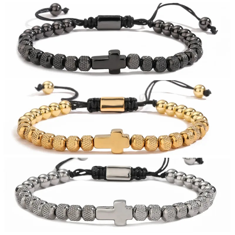 classic style commute cross stainless steel copper beaded bracelets