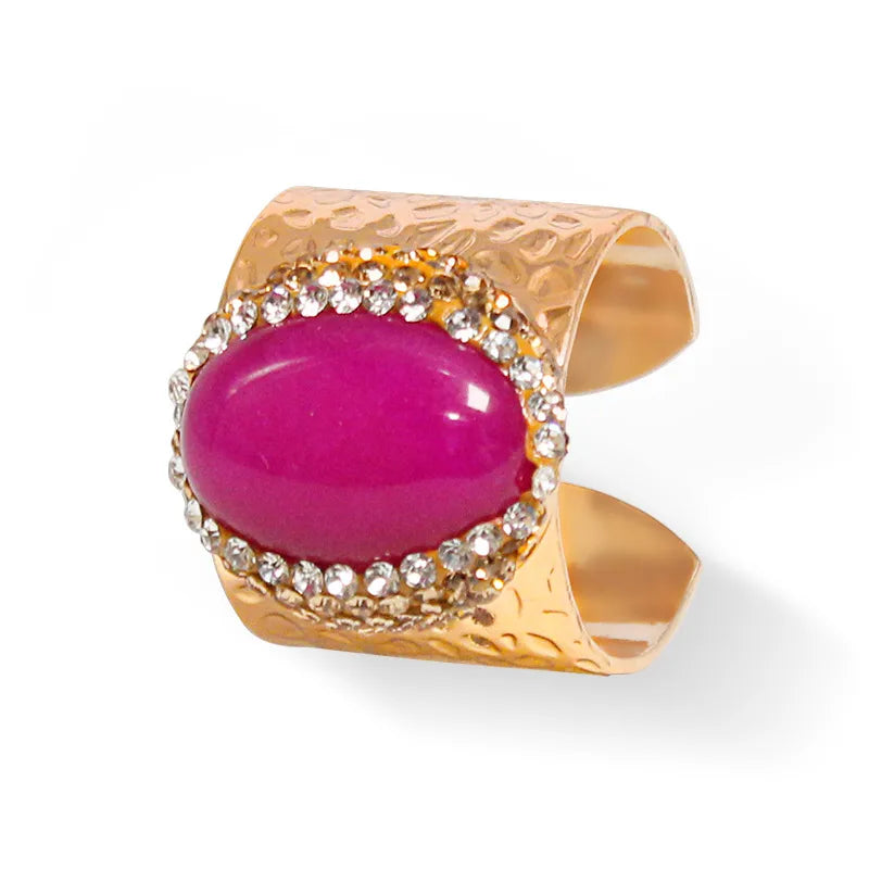 hip-hop retro oval natural stone crystal open ring