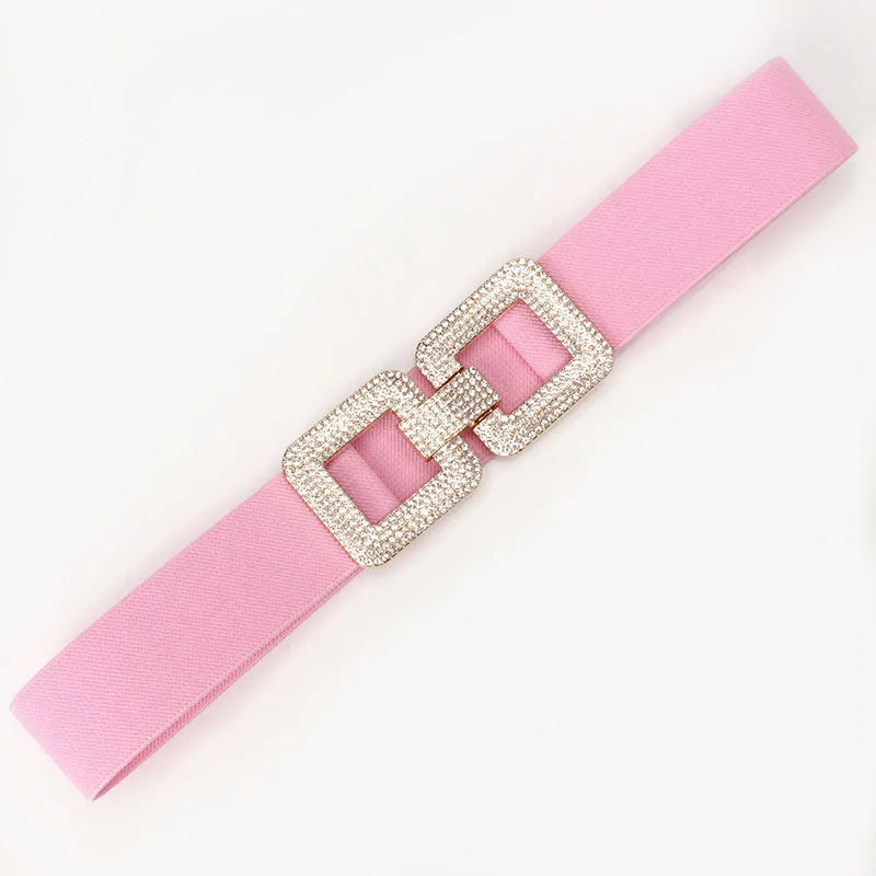 Basic Solid Color Imitation Leather Alloy Diamond Women's Leather Belts