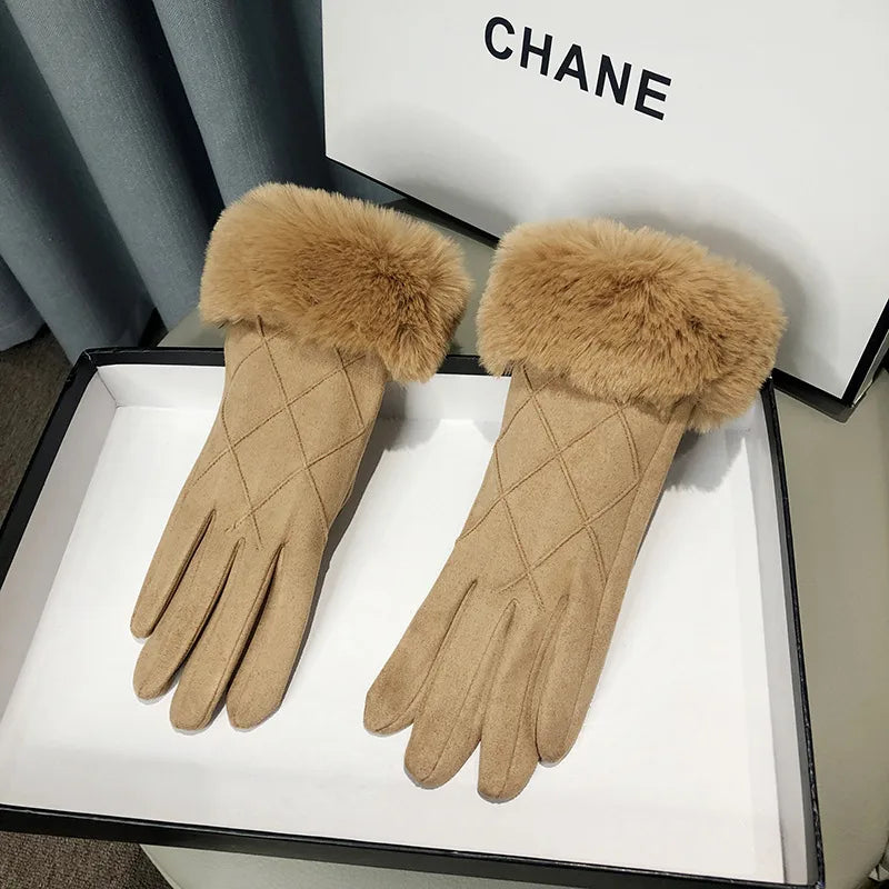 New suede gloves winter fleece-lined thick warm touch screen gloves outdoor riding cold-proof wholesale