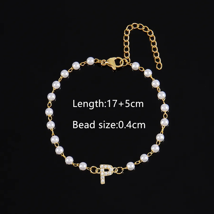 Elegant Simple Style Classic Style Letter 201 Stainless Steel Artificial Pearl Copper Bracelets 1 PCS/Package