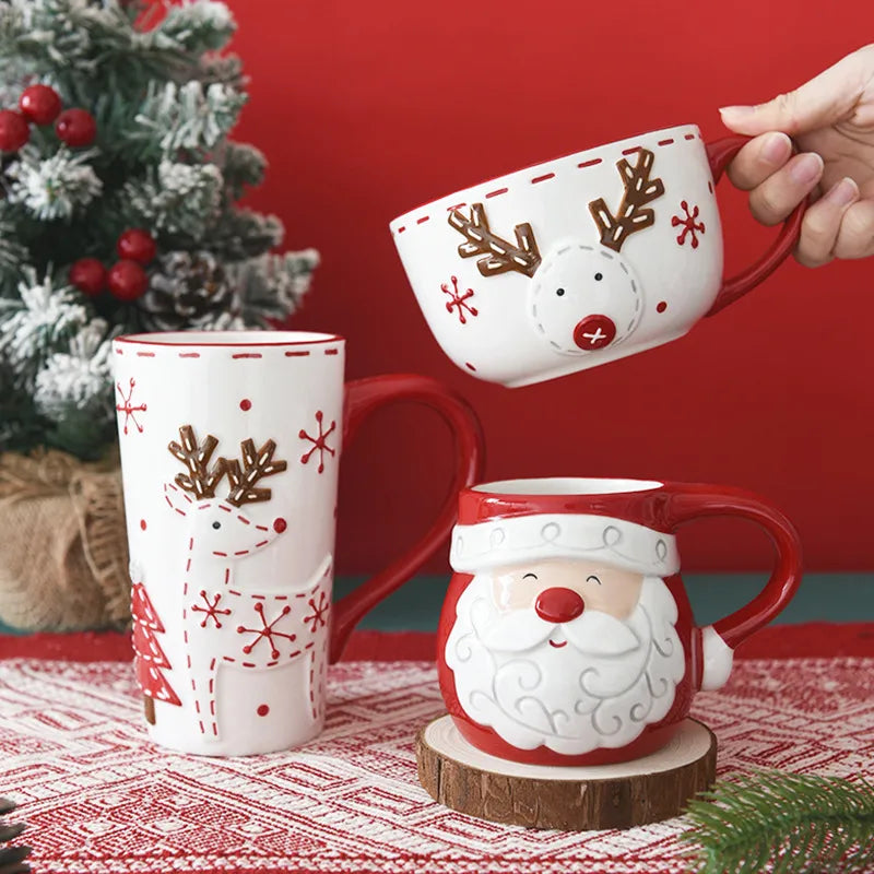 Nordic Santa Claus Ceramic Cup Office Home Water Cup Mugs Dining Breakfast High Cup Soup Cup Engraving Design Christmas Theme