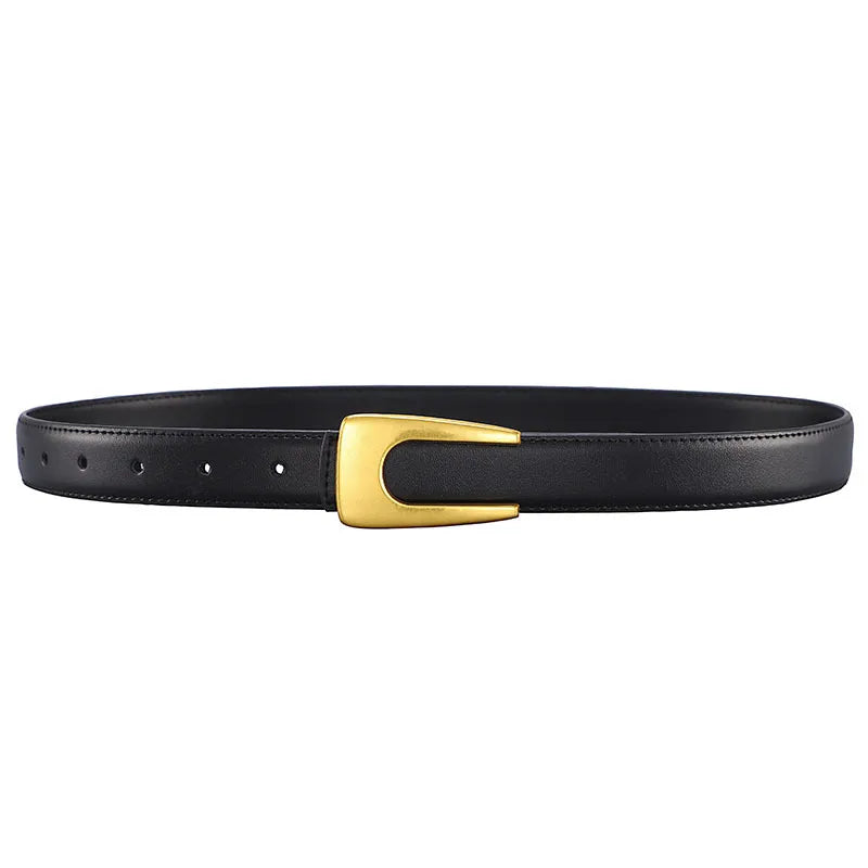 elegant u shape solid color alloy leather women's leather belts