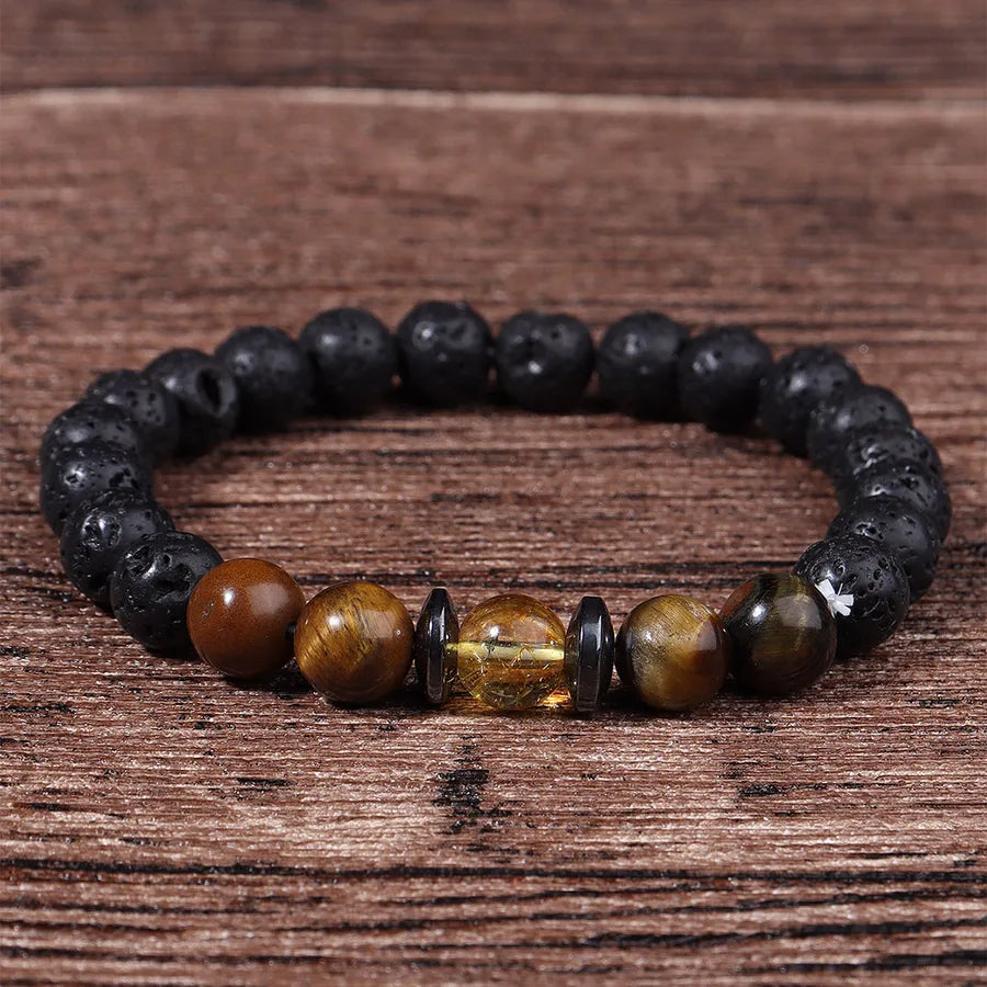 Special for Volcano Yellow Tiger Eye Natural Stone Beaded Bracelet Men's Retro Bracelet  Bracelet Single Circle suit