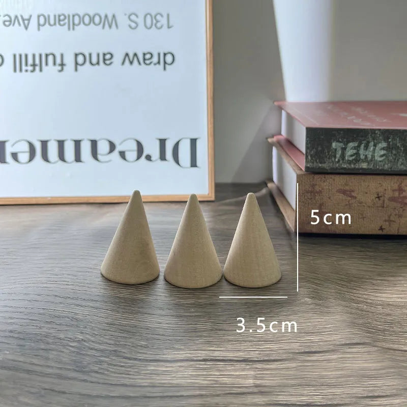 Retro Wooden Ring Display Stand Cone Shape Jewelry Creative Showcase Simple Style Nordic Craft Accessory Photo Prop