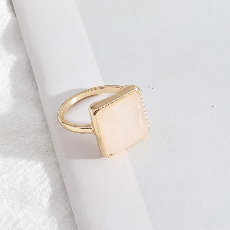 1 piece simple style square alloy plating inlay natural stone women's rings