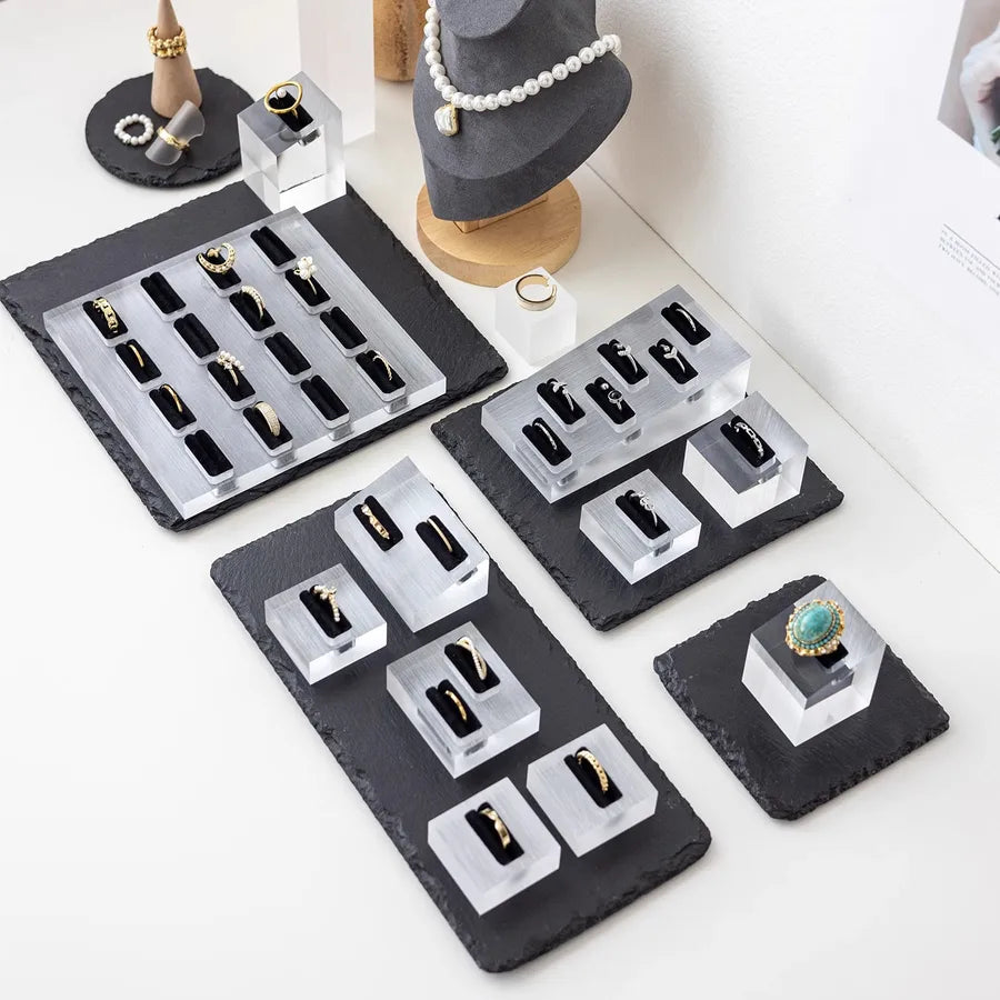 Acrylic Jewelry Ring Display Stand Combination Nordic Style Plate Base For Photography Props Storage Showcase Holder