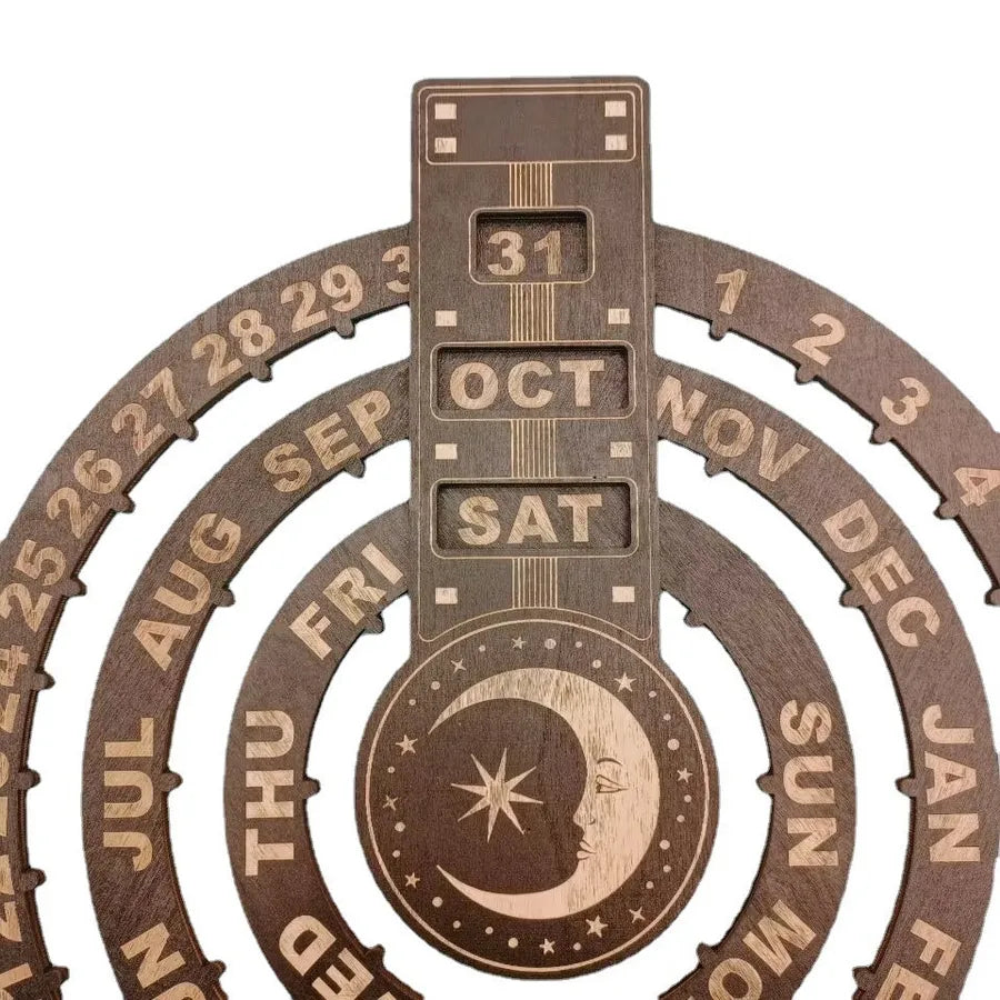 Retro Moon Life Tree Wood Calendar Wall Art