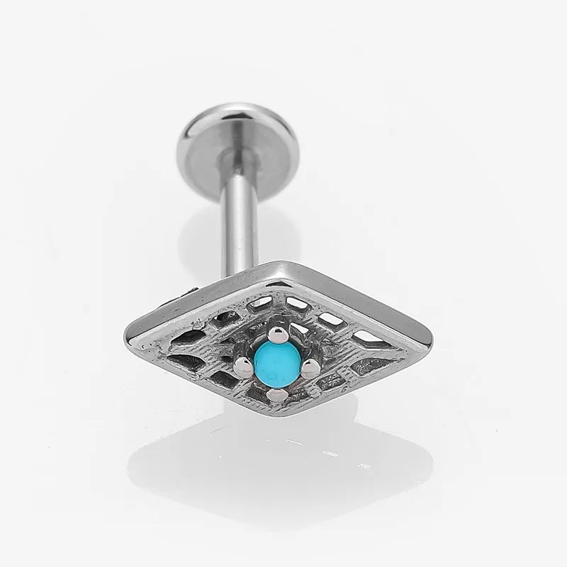 Simple Style Commute Palm Snowflake 316L Stainless Steel  Turquoise lip stud Ear Studs 1 Piece
