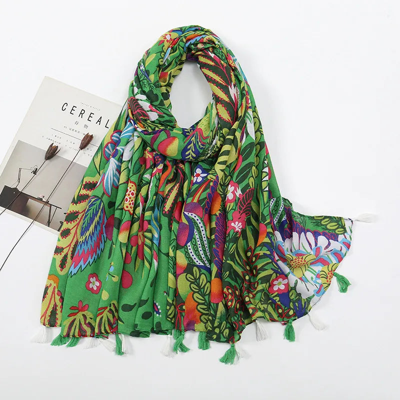 women's retro color block polyester printing scarf