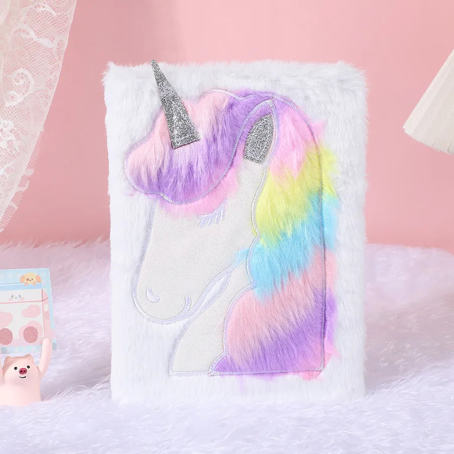 Adorable Cartoon  Shiny Plush Notebook Student Bullet Journal Bright Color  and White Base  and Pink Base
