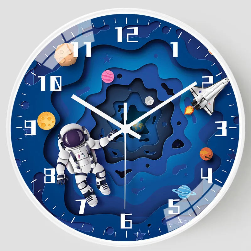cute round astronaut plastic glass clock