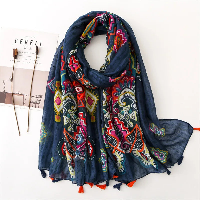 new scarf retro stitching bohemian cashew print silk scarf sunscreen yiwu wholesales