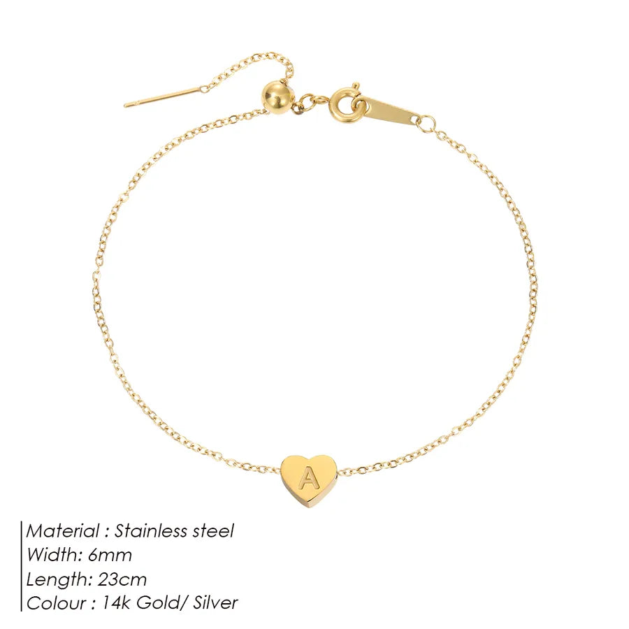 Wholesale Jewelry Beach Simple Style Commute Letter Heart Shape 304 Stainless Steel 14K Gold Plated Anklet