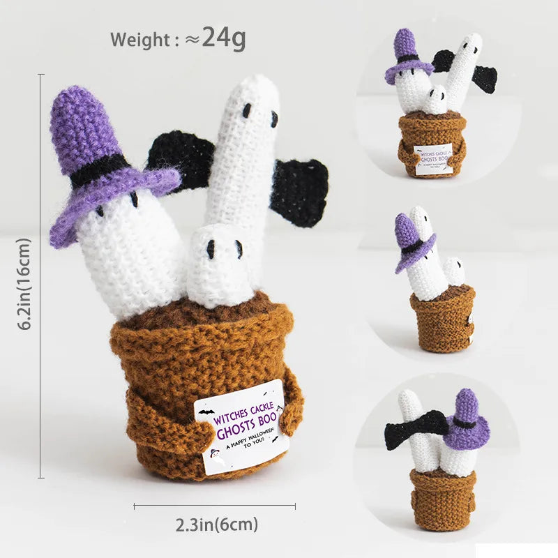 Halloween Knitted Funny Expression Doll Positive Energy Card Ghost Potted Plant Decoration Cotton Material Toy