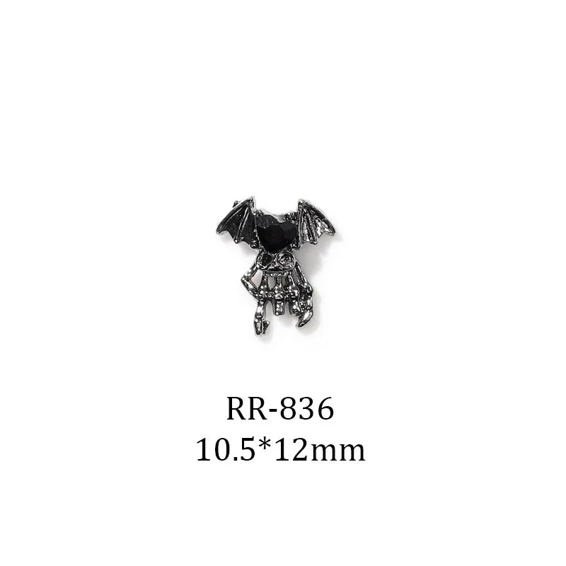 Halloween Dark Series Nail Ornament Three-Dimensional Diamond-Inlaid Cross Love Alloy Nail Accessories Wholesale