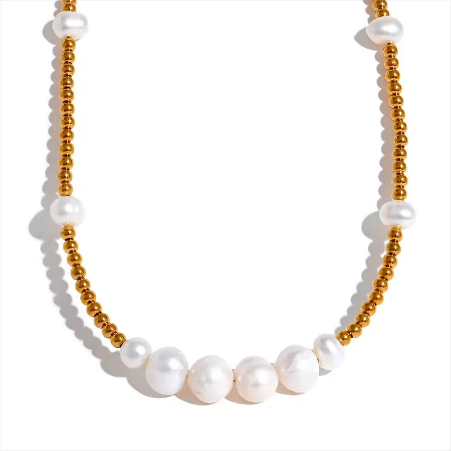 302 Stainless Steel 304 Stainless Steel Freshwater Pearl Beaded Round Necklace