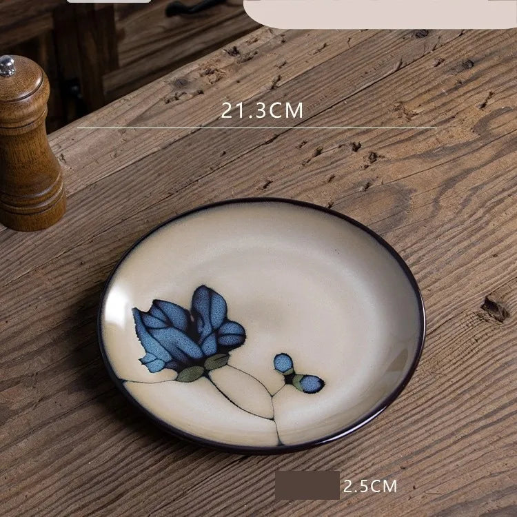 Retro Solid Color Flower ceramics Tableware 1 Piece