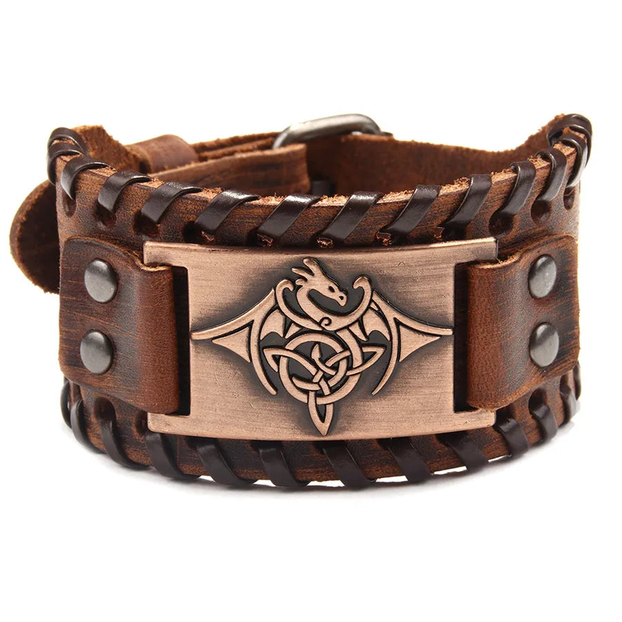 retro style flying dragon totem leather bracelet