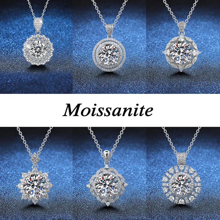 5 Karat Moissanite 925 Sterling Silver Pendant Necklace GRA Certificate Round Brilliant Cut Geometric White Gold Plated Pendant Necklace