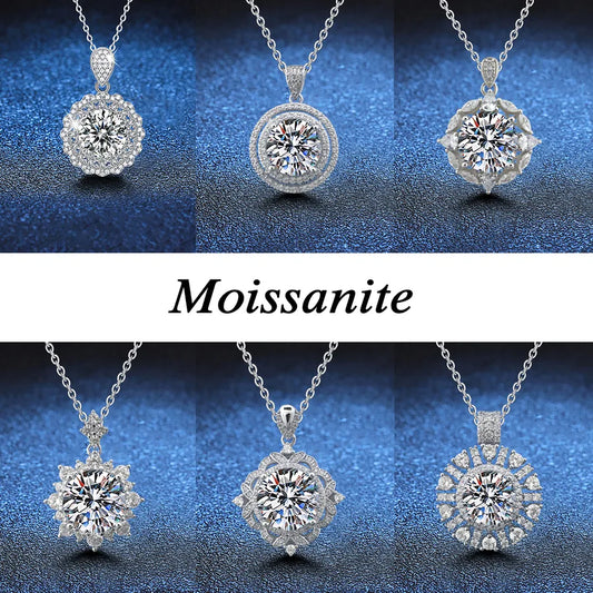 5 Karat Moissanite 925 Sterling Silver Pendant Necklace GRA Certificate Round Brilliant Cut Geometric White Gold Plated Pendant Necklace