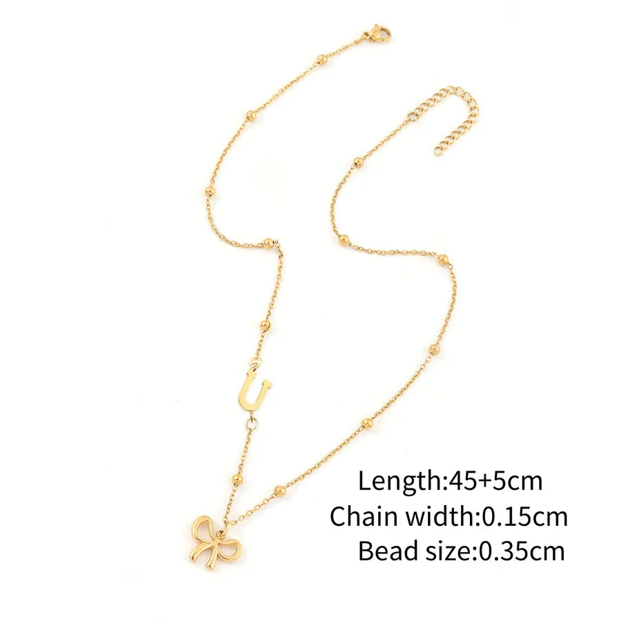 Wholesale Jewelry Simple Style Classic Style Letter Bow Knot 201 Stainless Steel 304 Stainless Steel ball chain Pendant Necklace