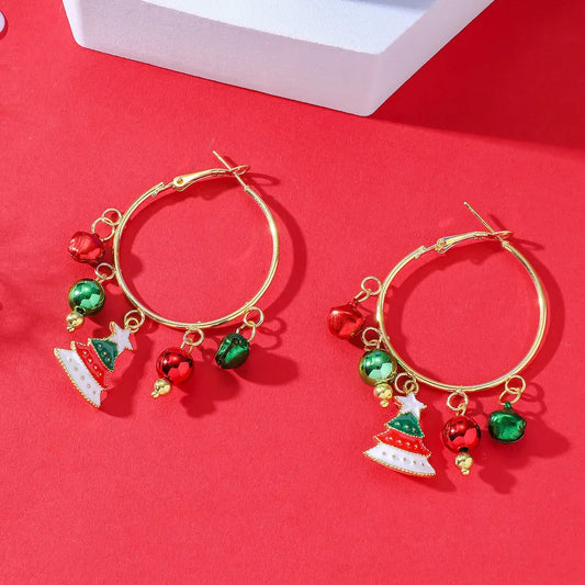 Christmas Tree Tassel Earrings Colorful Alloy Bell Christmas Decorative Ear Cuffs Women's Fashion Jewelry Accessories