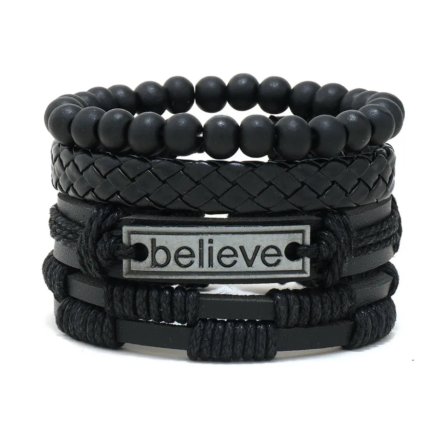 retro geometric pu leather knitting unisex bracelets