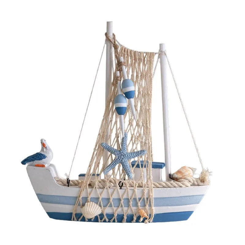 Mediterranean Sailing Boat Model Wooden Craft Ship Desk Decoration Ocean Style Smooth Sailing Ornament Small Bird Boat