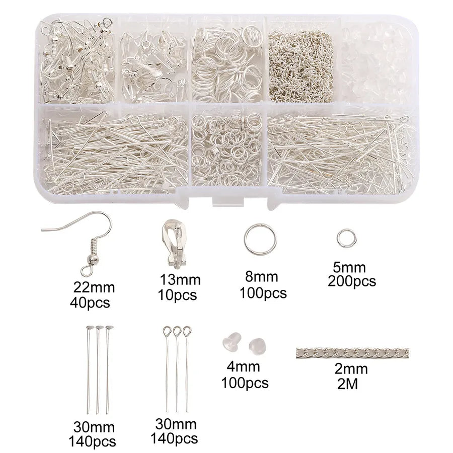 Handmade Beading Jewelry Accessories Kit Earring Hook Bracelet Necklace Material Tool Set Round Circle Chain Metal Simple Design