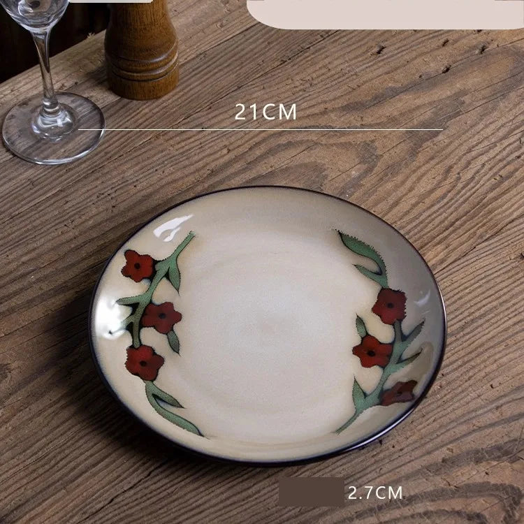 Retro Solid Color Flower ceramics Tableware 1 Piece