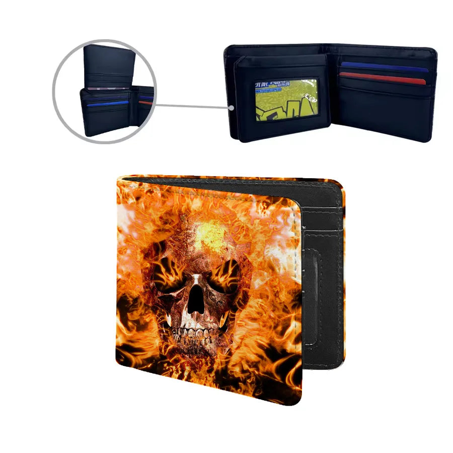 Men's Skull Pu Leather Polyester Flip Cover Small Wallets
