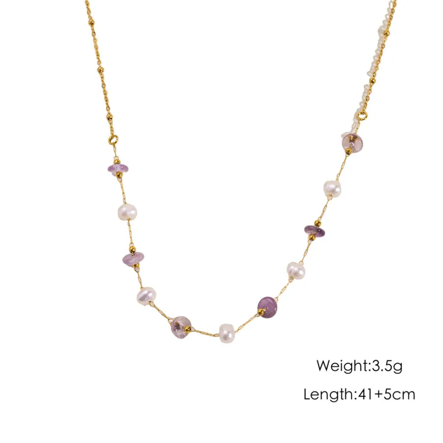 Wholesale Jewelry Casual Elegant Simple Style Geometric 304 Stainless Steel natural stone Natural Stone Pearl Inlay cable chain Necklace