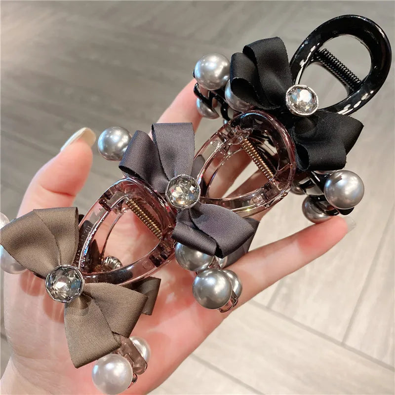 Chic French Style Pearl Hair Clip Gentle Butterfly Knot Updo Shark Bite Women's Hair Accessories Elegant Lady's Hairpin